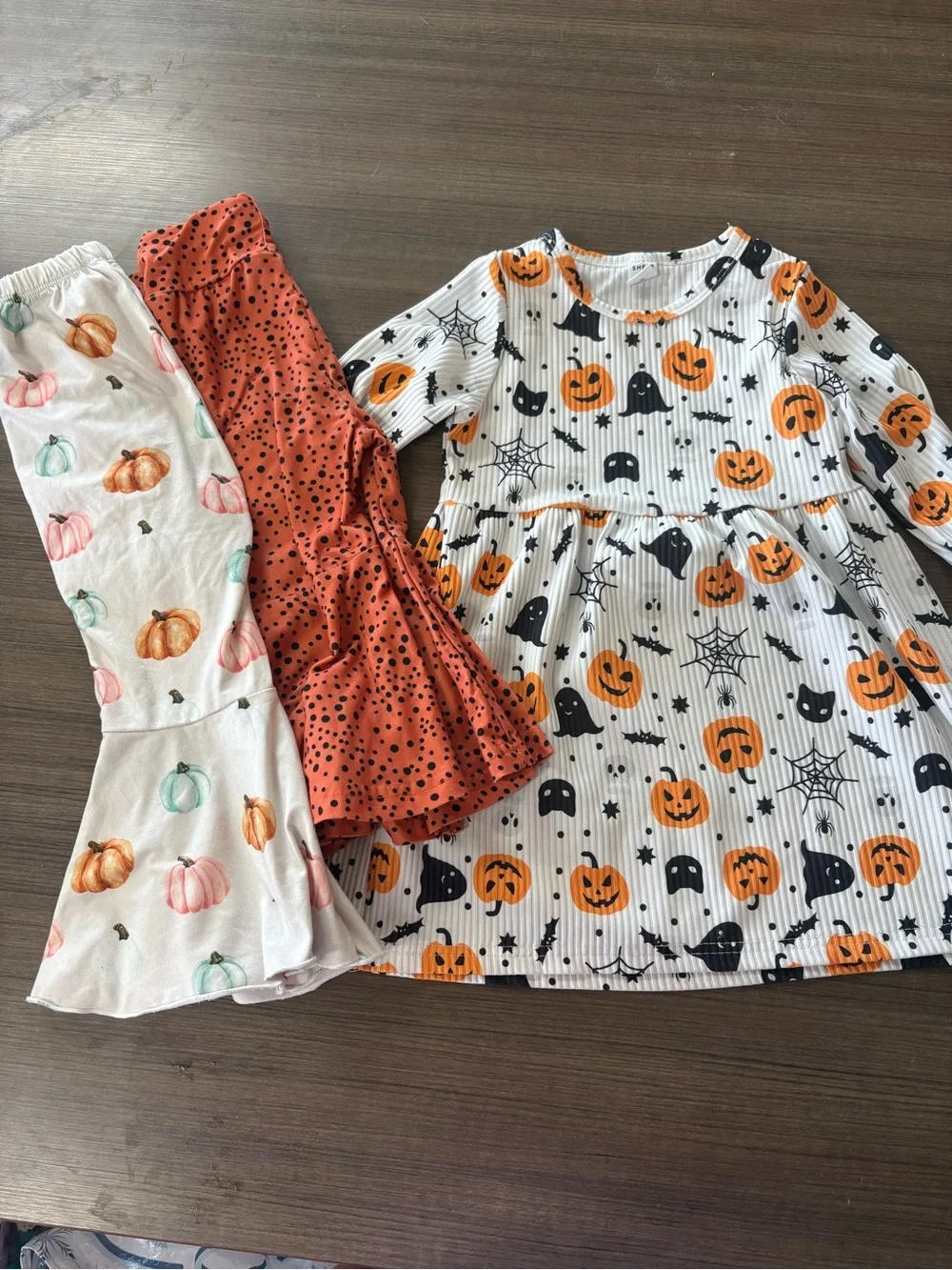 Kids Halloween Pumpkin & Ghost Dress with Pumpkin Print Pants - Orange / White